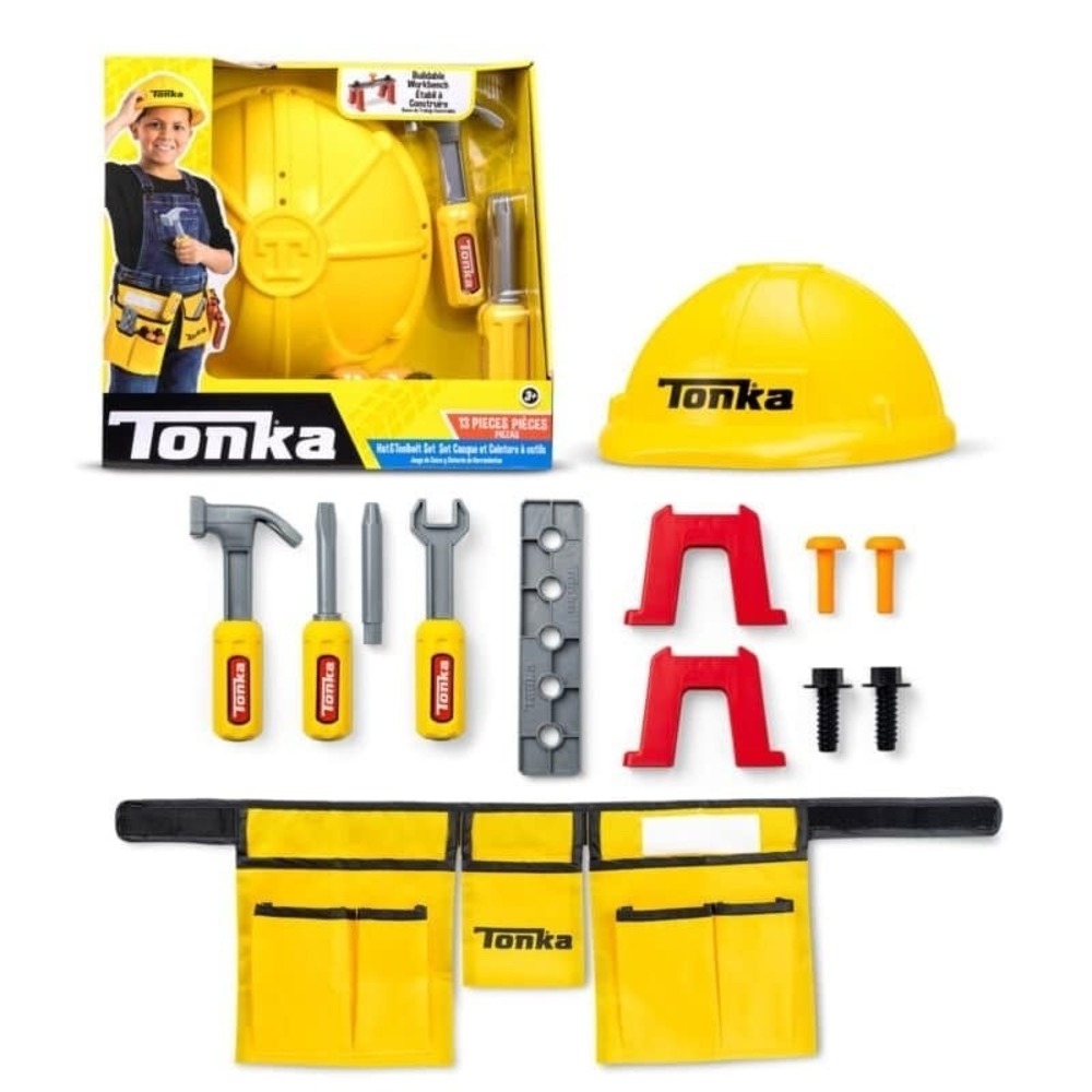 TONKA TOUGH‎ 13 Pieces Hard Hat & Tool Belt Set with Buildable Workbench NEW
